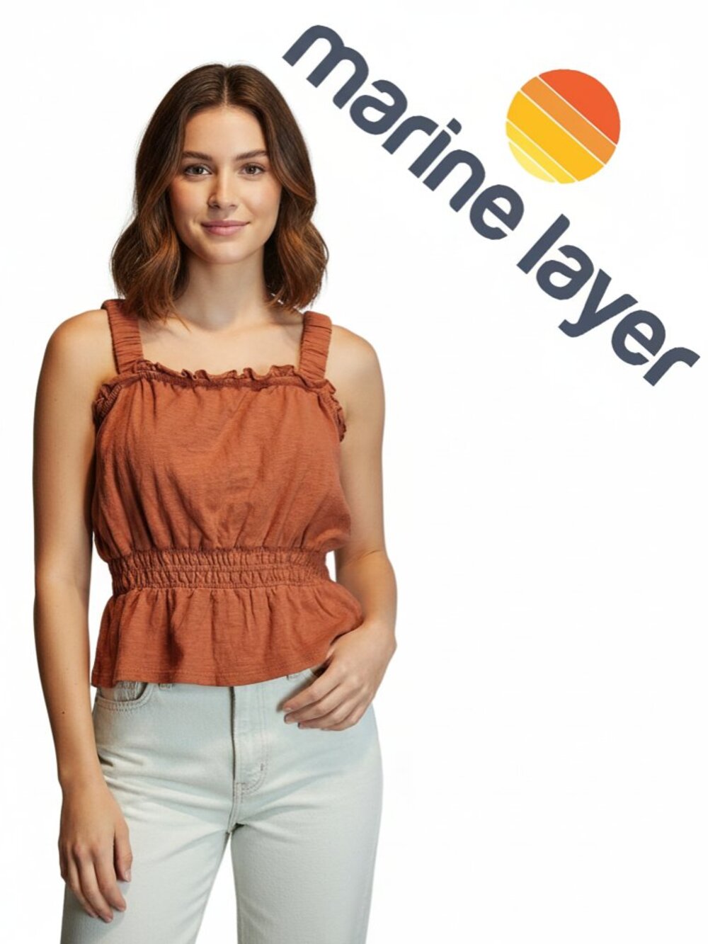 Marine Layer Dylan Smocked Sleeveless Top NWT Brown Med